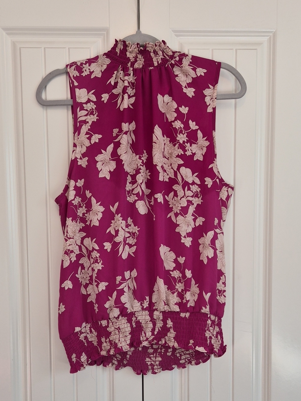 Sienna Sky Fuchsia Floral Smocked Neck Sleeveless Blouse